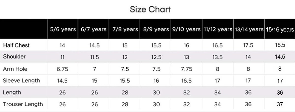 girls clothes size chart new